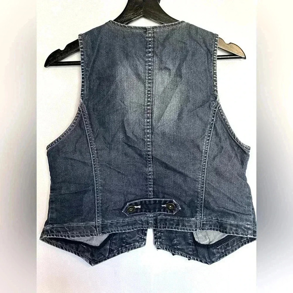 Chico’s Denim Ruffle Open Vest Size 1 - Picture 3 of 5